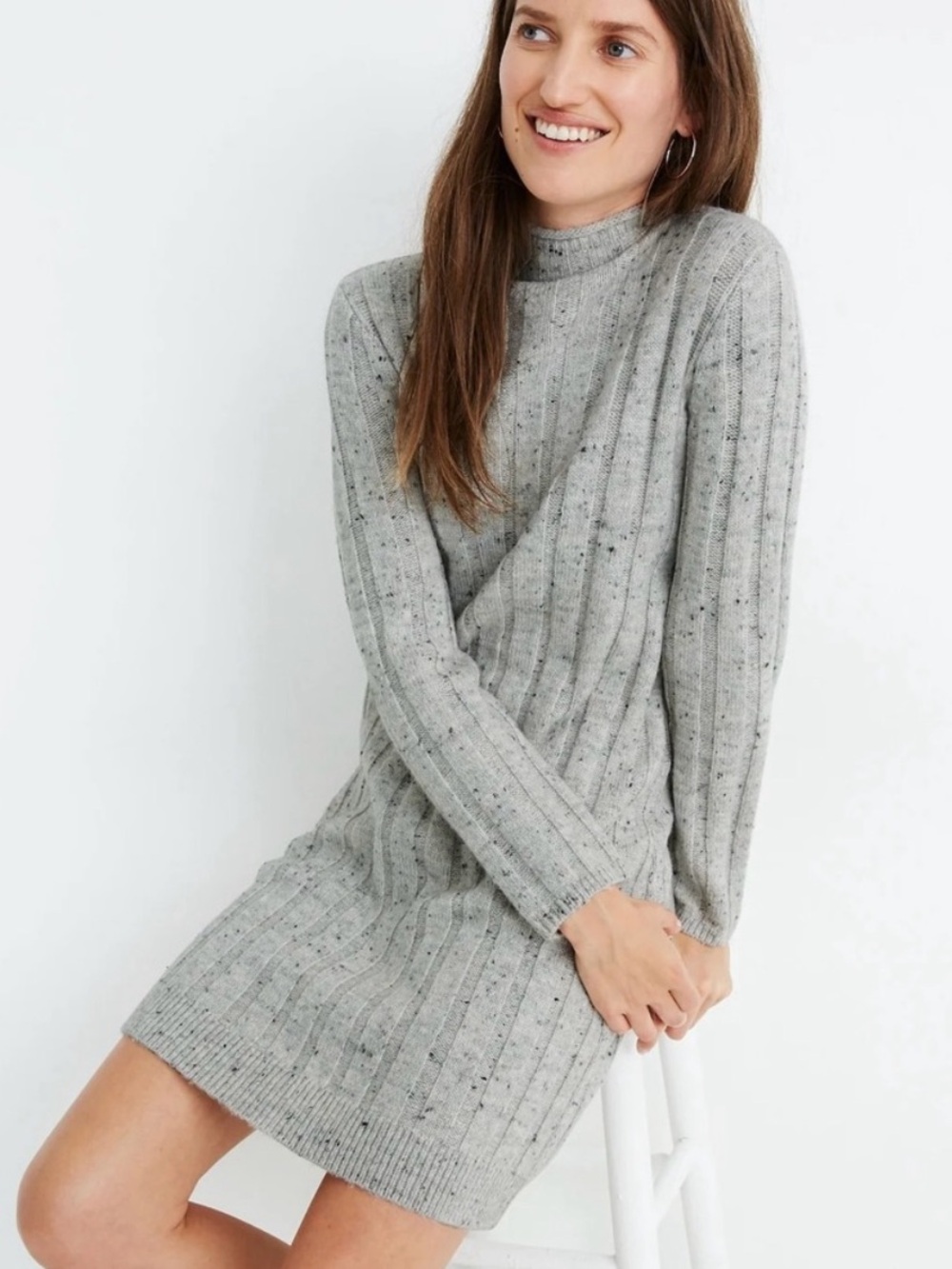 Madewell Donegal Rolled Mockneck Sweater Dress Grey Gray